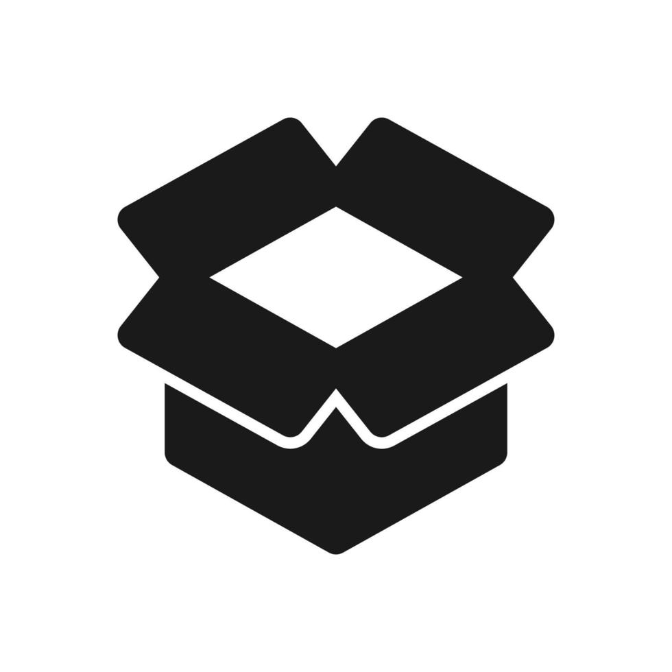 Empty open shipping box or unboxing line art vector icon for apps and websites