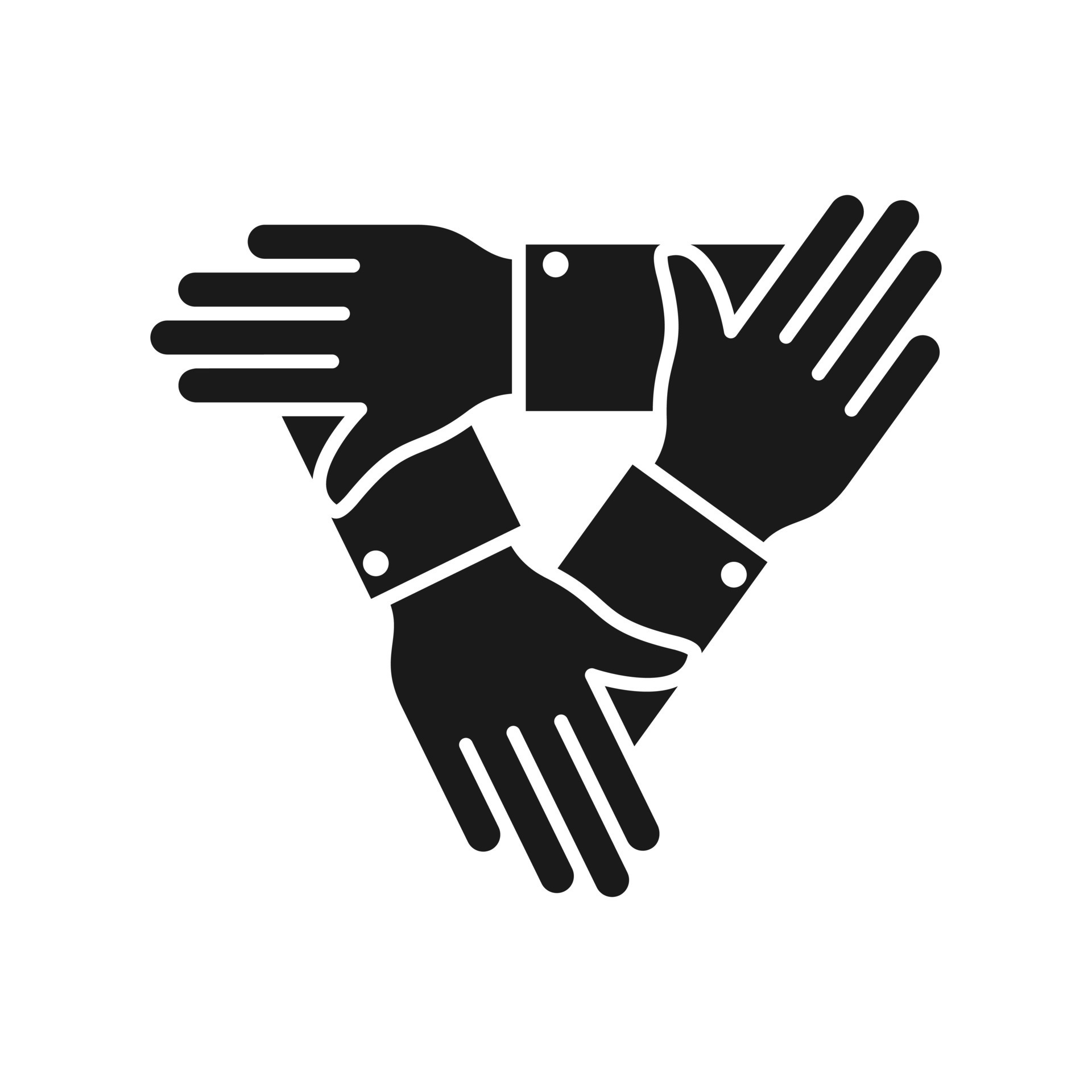 Three hand vector icon, teamwork symbol. Simple, flat design for web or