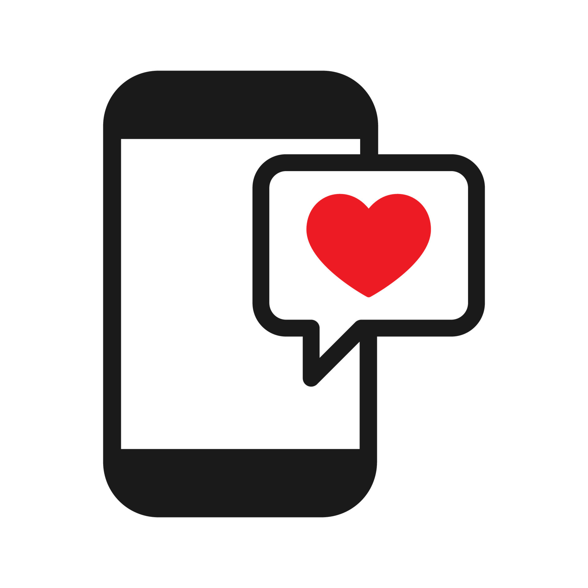 Simple mobile phone with heart or love vector sign icon, Flat design