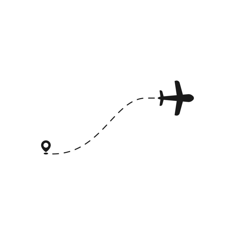Airplane flight dashing line. Airlines plane line path, travel flights
