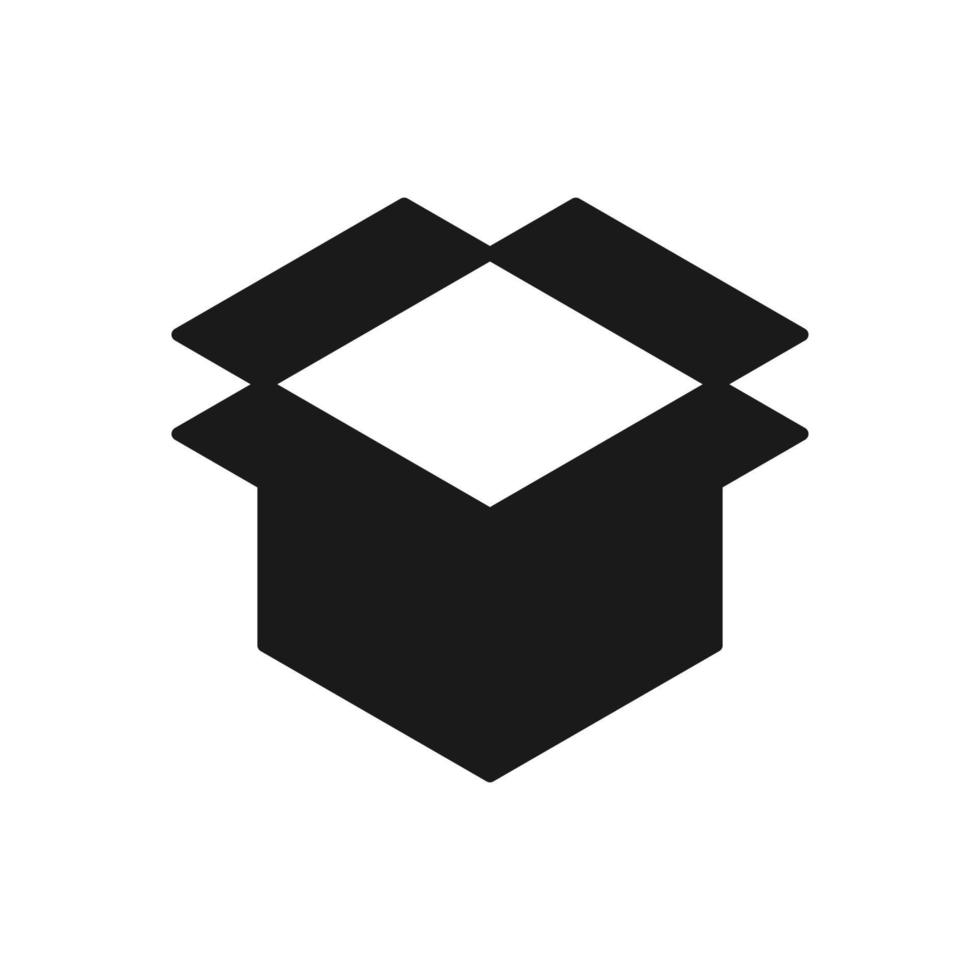 Empty open shipping box or unboxing line art vector icon for apps and websites