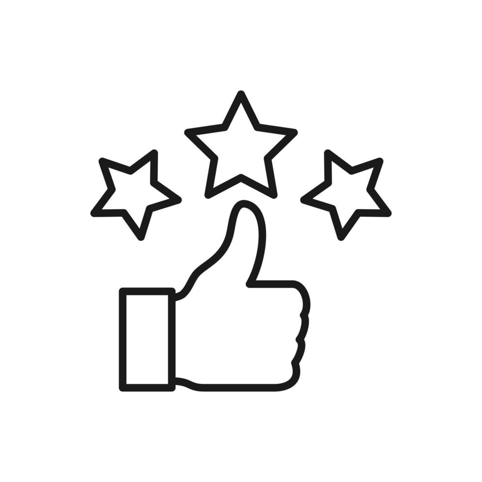 three star and thumb up rating icon. Customer excellent review and feedback. Thin line illustration. Ranking. Client satisfaction. Contour symbol. vector