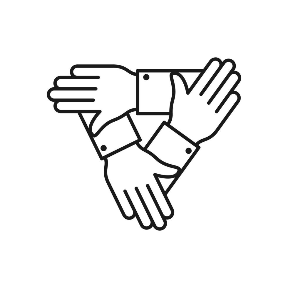 Three hand vector icon, teamwork symbol. Simple, flat design for web or mobile app