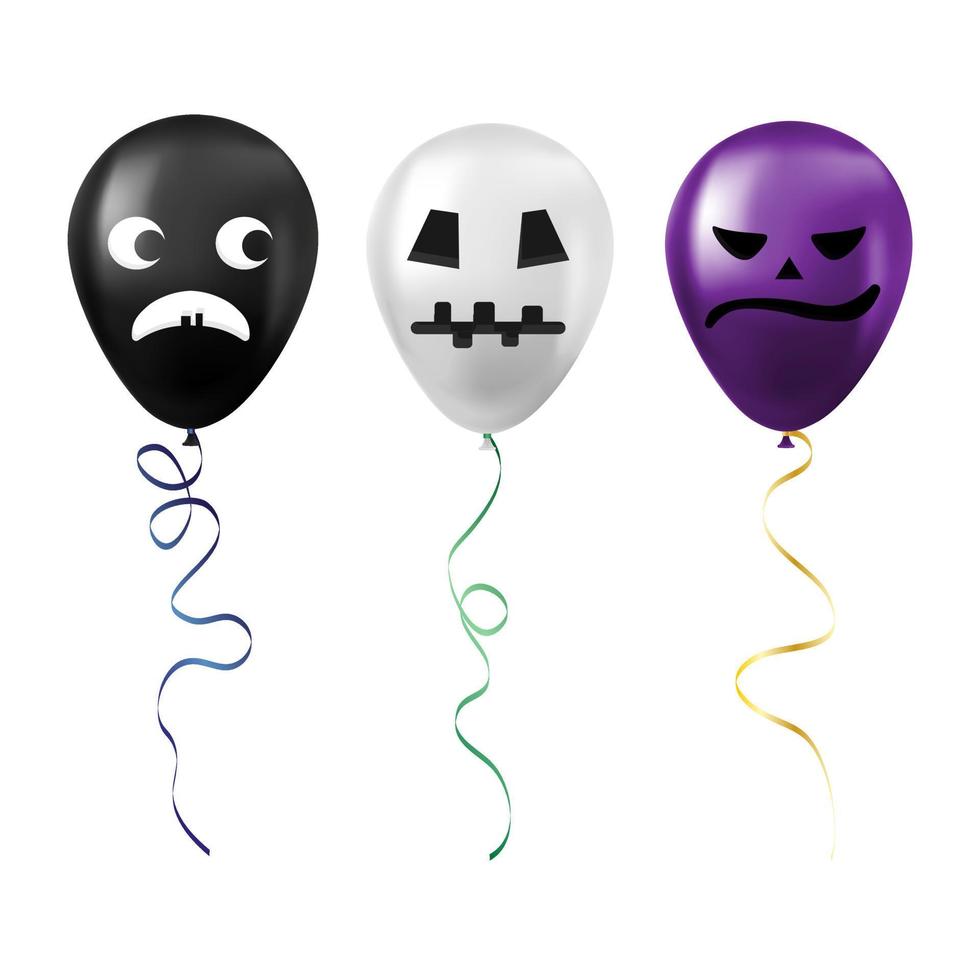 conjunto de globos negros, blancos y morados de halloween con caras aterradoras y divertidas vector