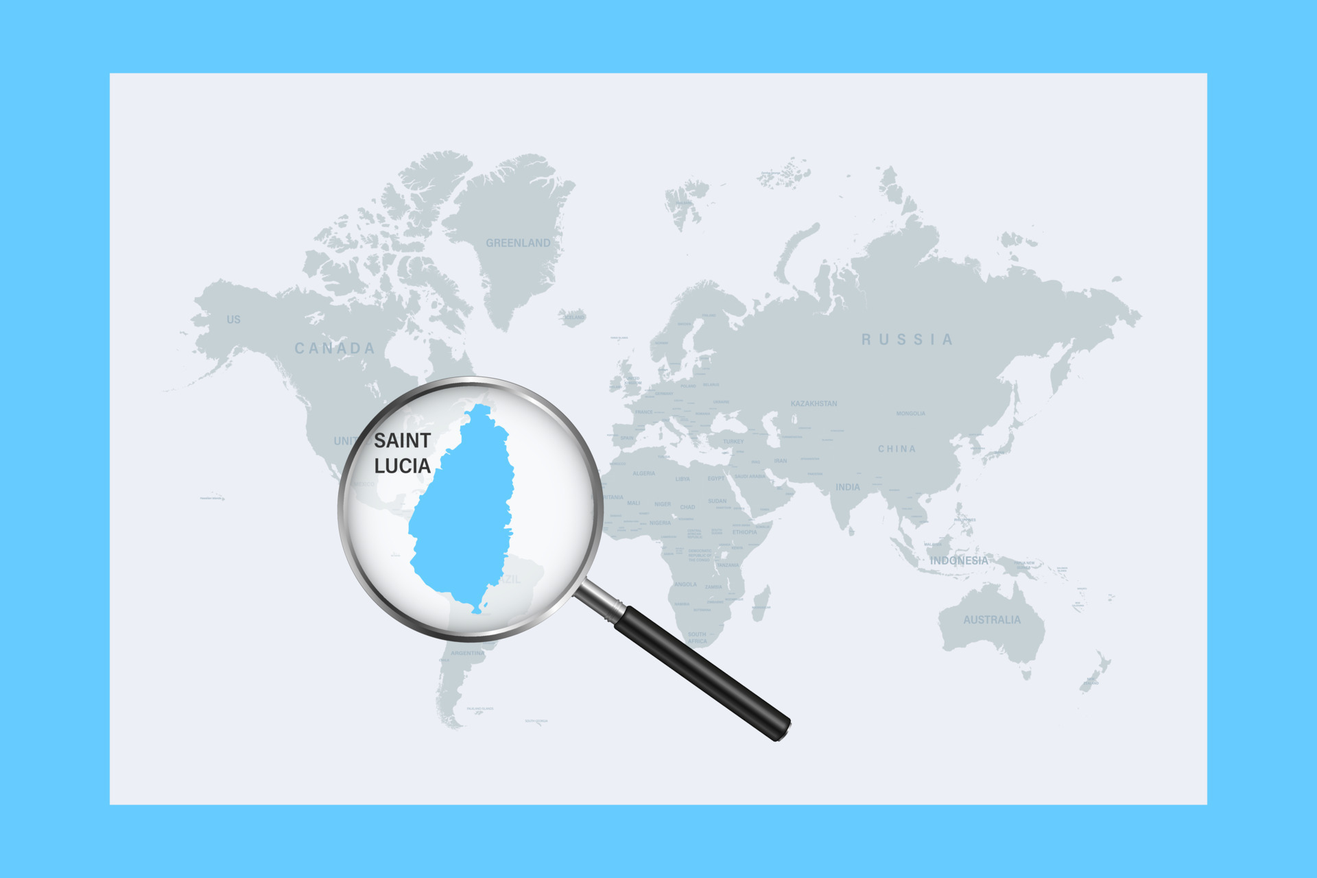 Map Of Saint Lucia On Political World Map With Magnifying Glass Map Of Saint Lucia On Political World Map With Magnifying Glass Vector