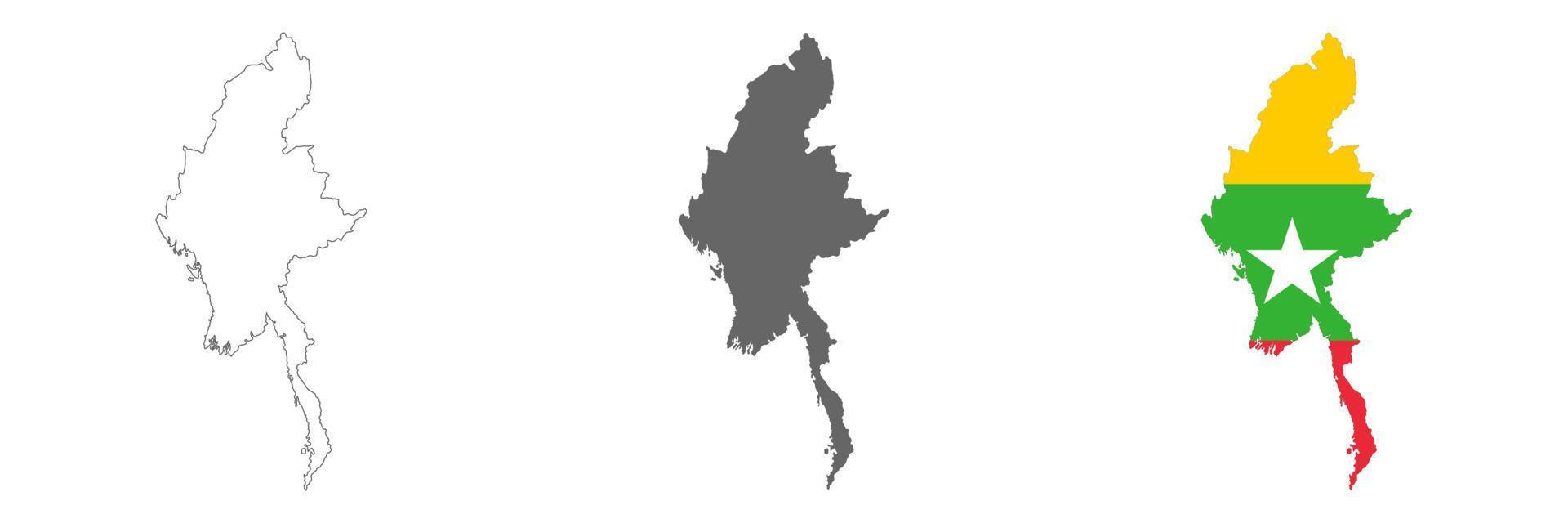 Mapa de myanmar muy detallado con bordes aislados en segundo plano. vector