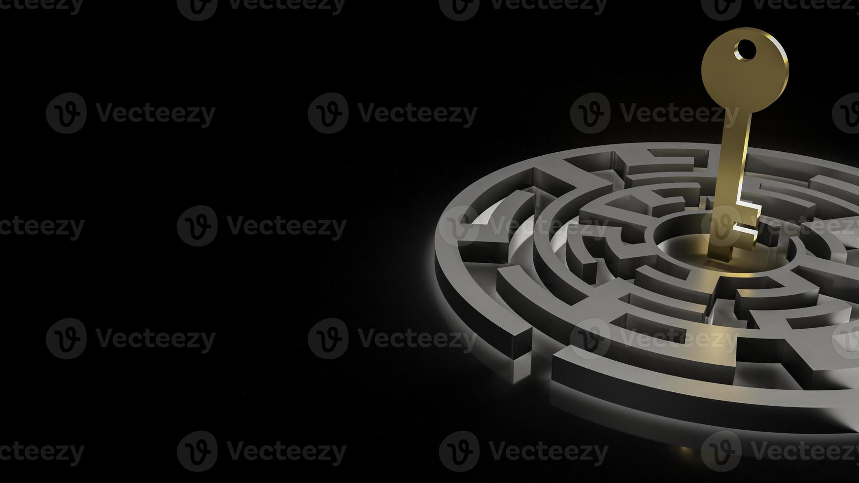 The gold key in maze on black background  3d rendering photo