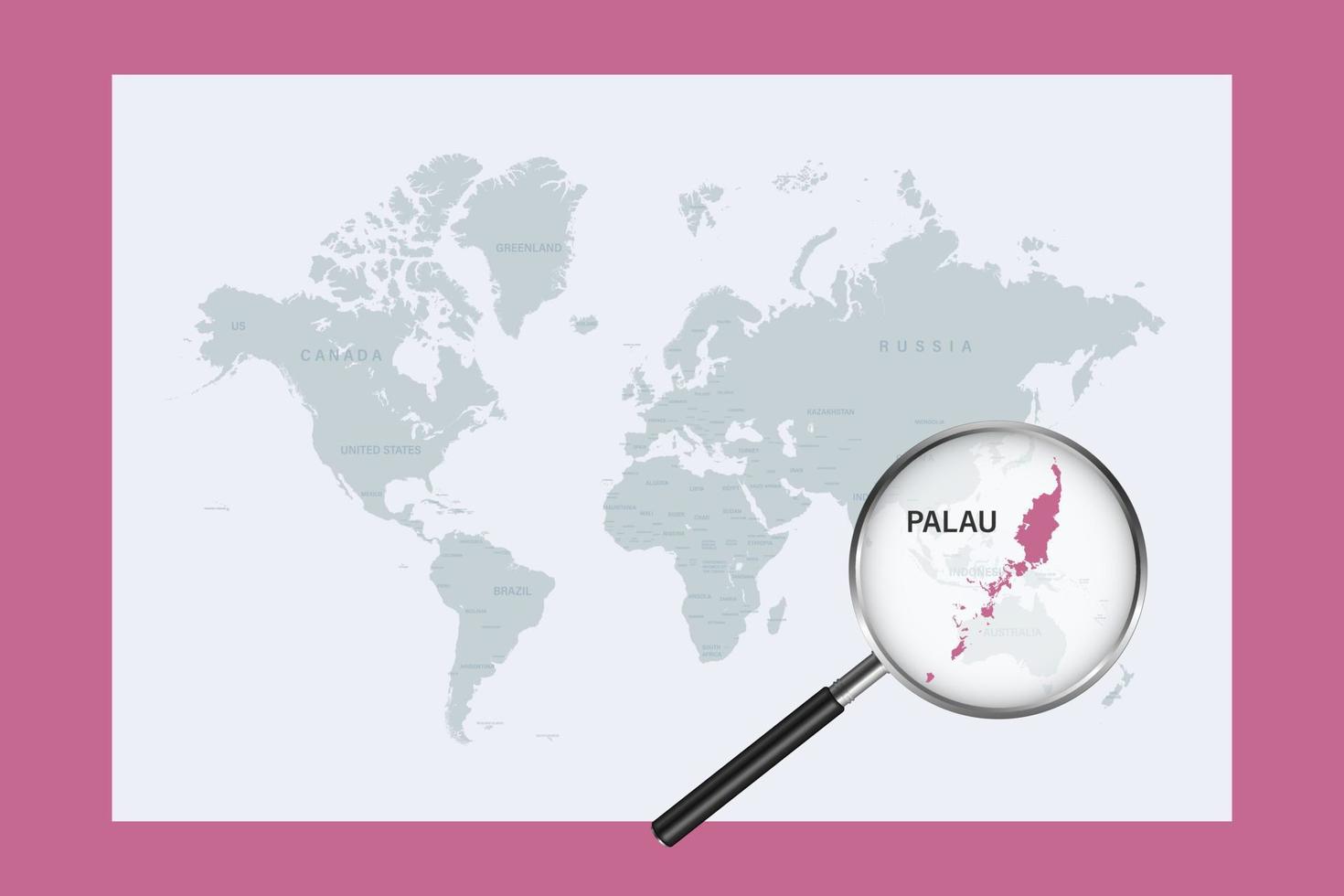 Map of Republic of Palau on political world map with magnifying glass vector