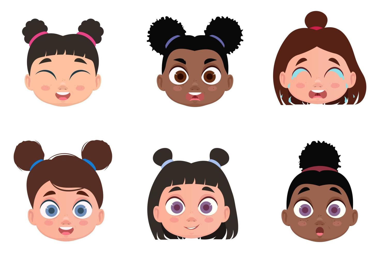 Set of faces, child emotions, shock, angry, cheerful, smiling, crying vector