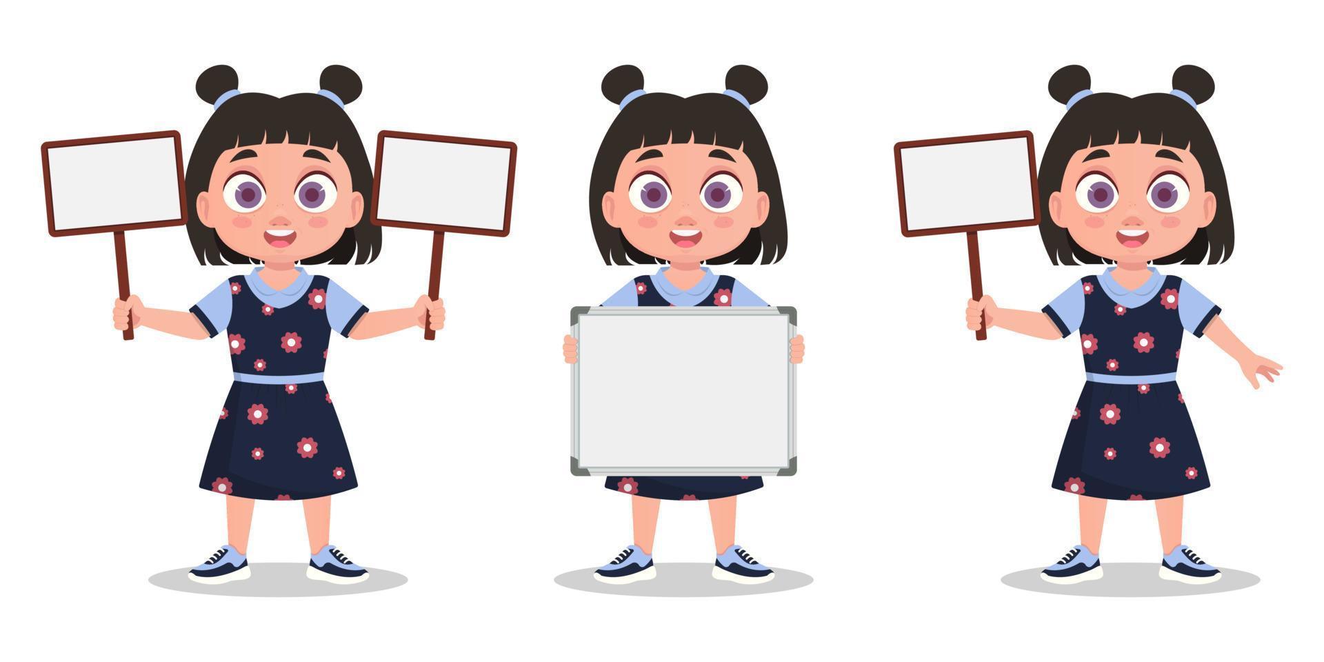 The child is holding a small board vector