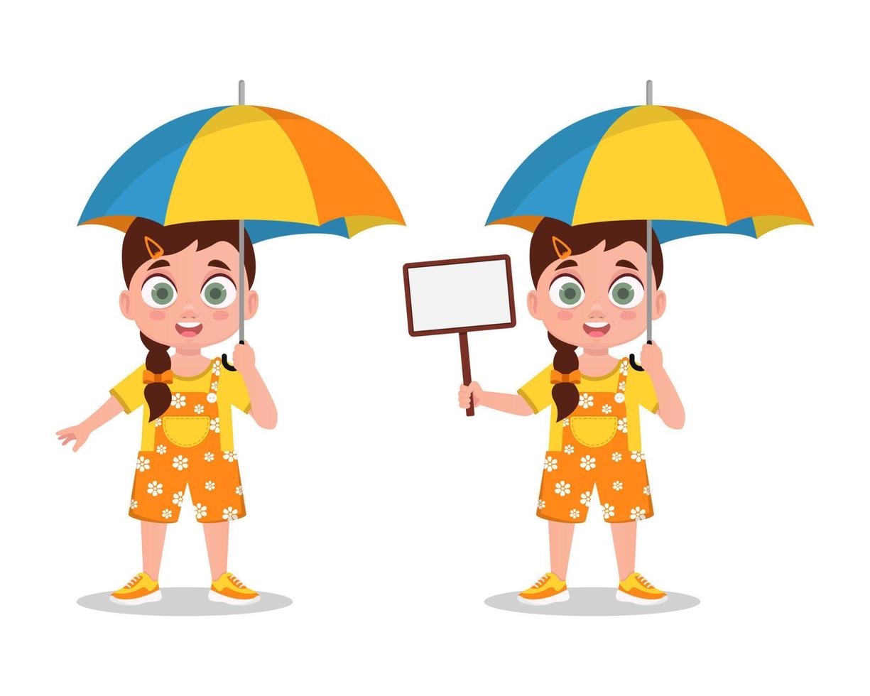 Girl under an umbrella with a sign in her hand vector