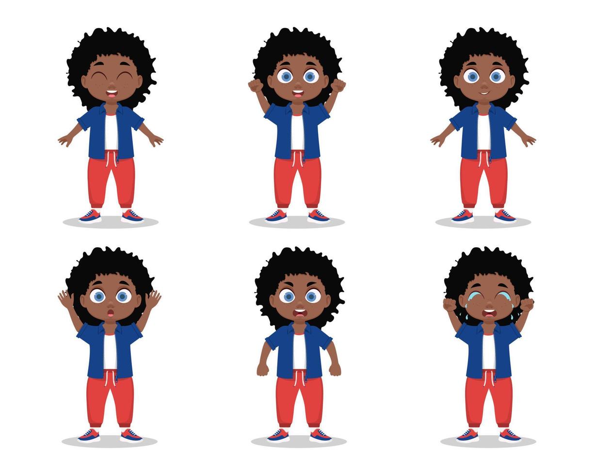 Set of boy emotions, cheerful, sad, crying, smiling, angry vector