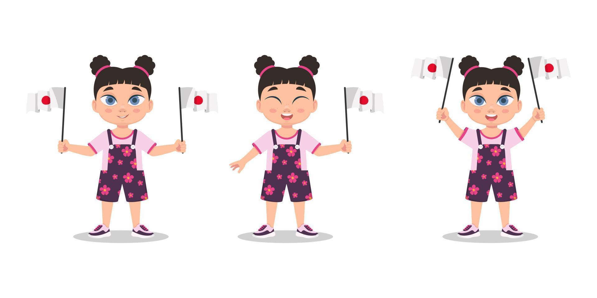The girl holds the flag of Japan in her hand vector