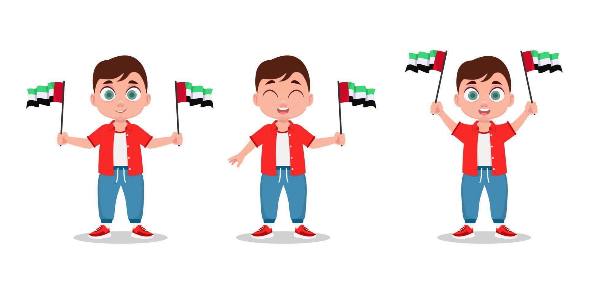 A child with the OAE flag in his hand. Boy with a flag vector