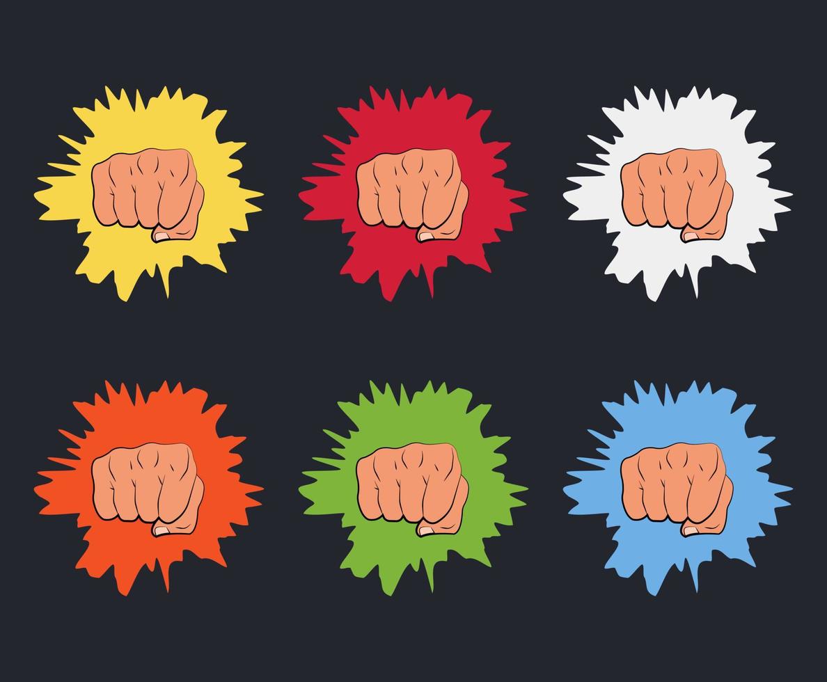 set of fists, male fist, punch vector
