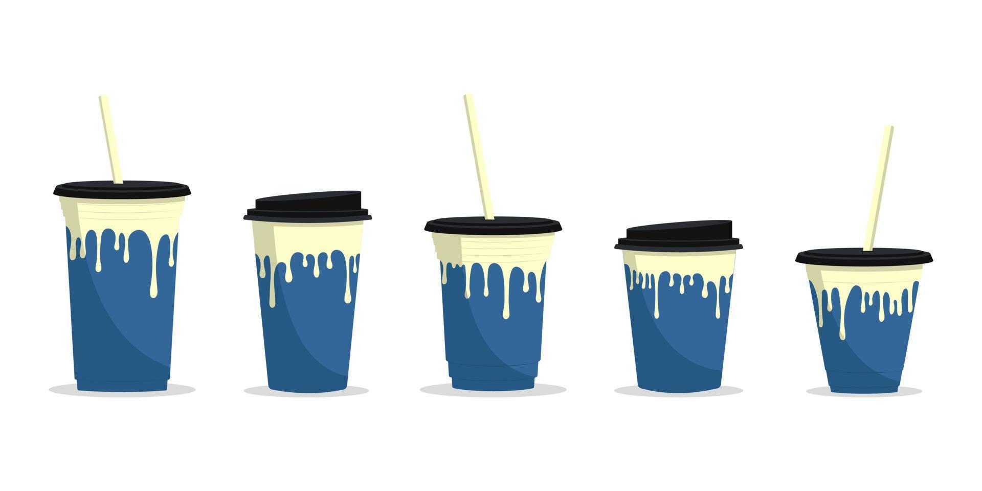 Set of coffee cups, with a straw, stylish coffee glasses vector