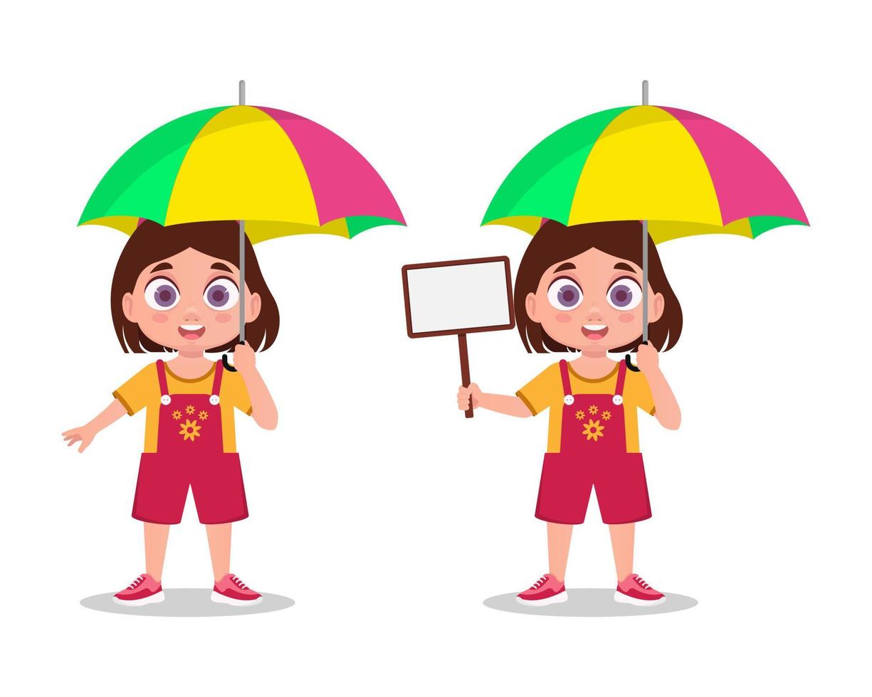 Girl under an umbrella with a sign in her hand vector