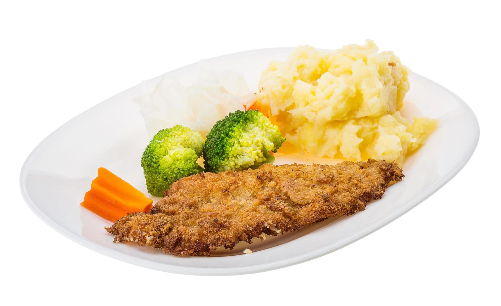 schnitzel on the plate and white background photo