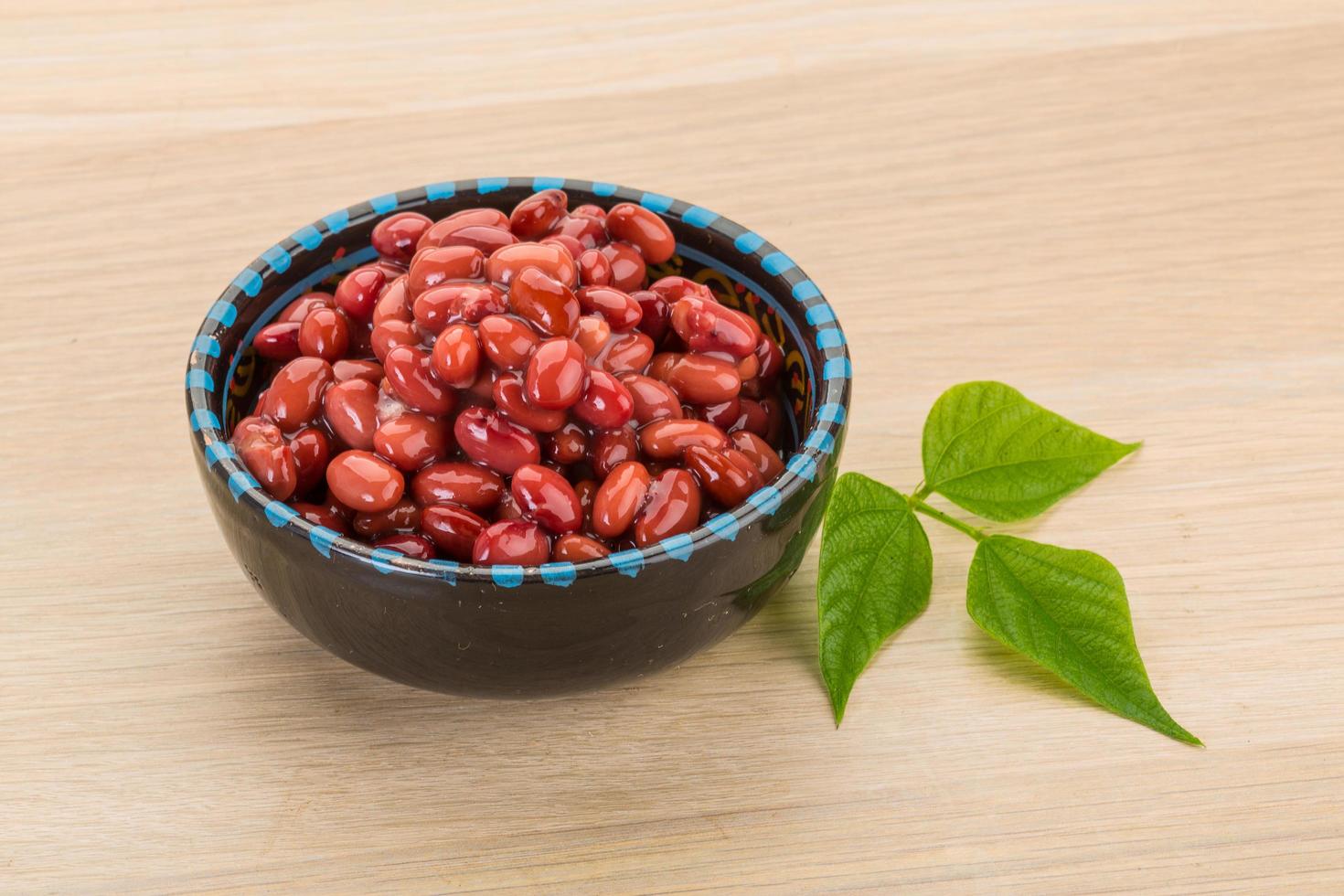 Red beans in a bowl on wooden background photo