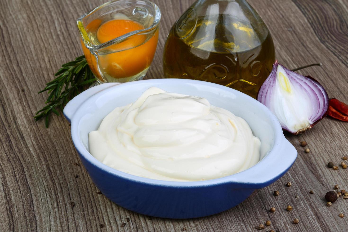 Mayonnaise sauce in a bowl on wooden background 12531130 Stock Photo at ...