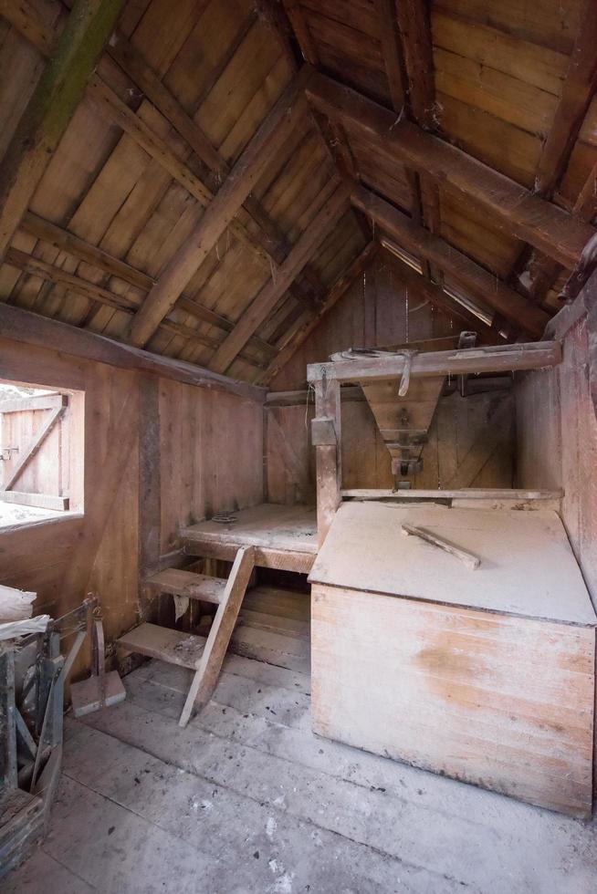 interior of retro wooden watermill photo