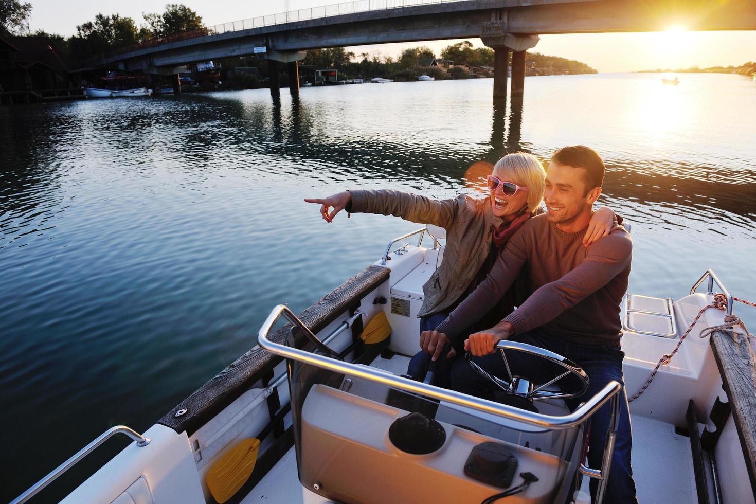 couple in love  have romantic time on boat photo