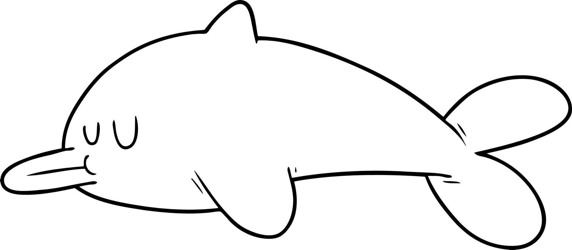 delfín de dibujos animados de dibujo lineal vector