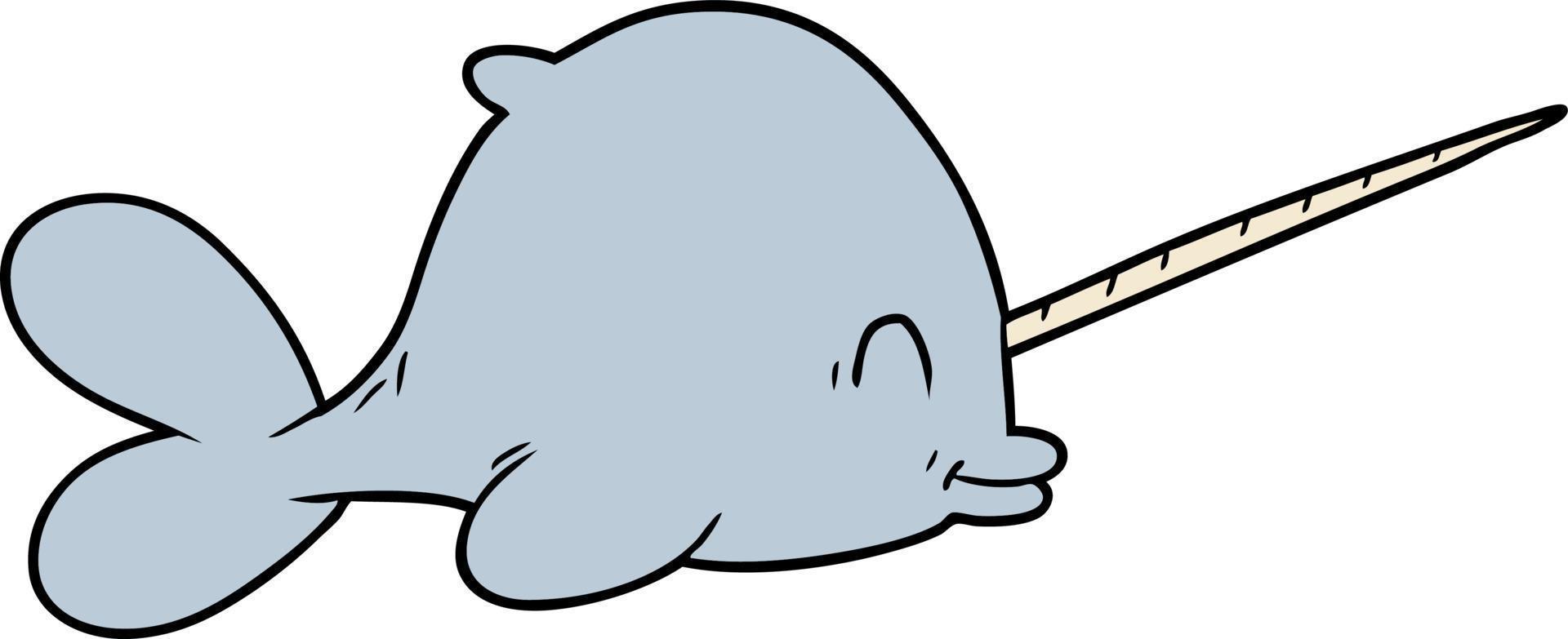 cartoon flat color style narwhal vector