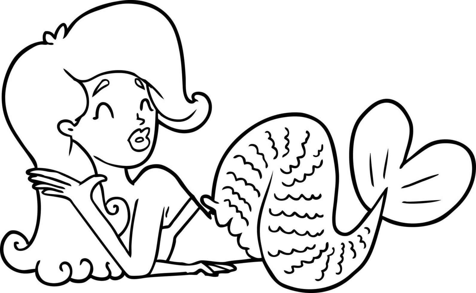 cartoon mermaid line art vector