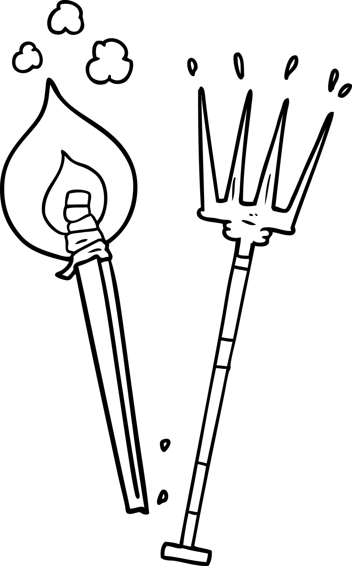 cartoon pitchfork and burning brand 12538602 Vector Art at Vecteezy