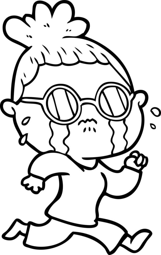 cartoon crying woman wearing spectacles vector