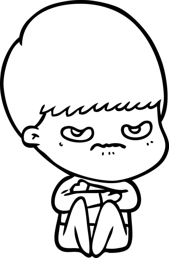 cartoon angry boy sitting vector
