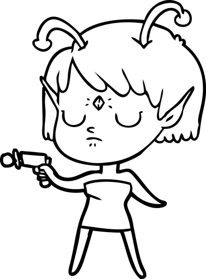 cartoon alien girl vector