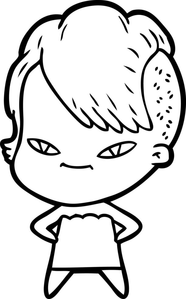 cute cartoon girl with hipster haircut vector