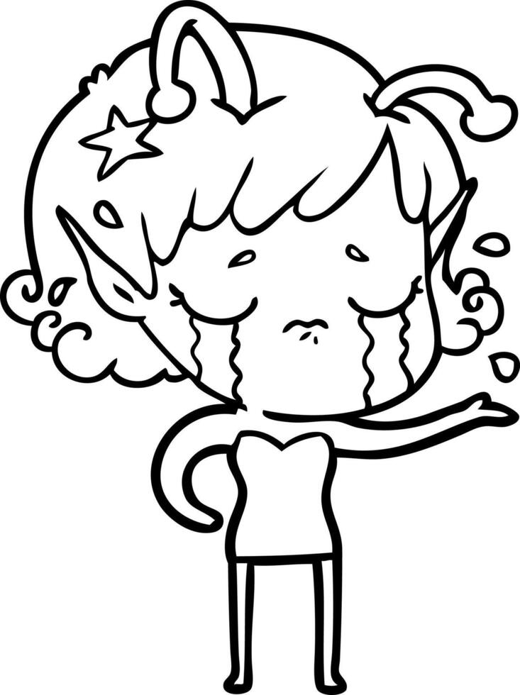 cartoon crying alien girl vector