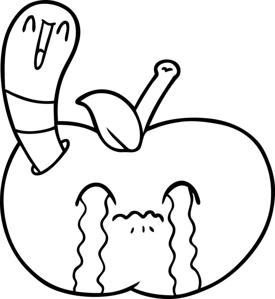 gusano de dibujos animados comiendo una manzana vector
