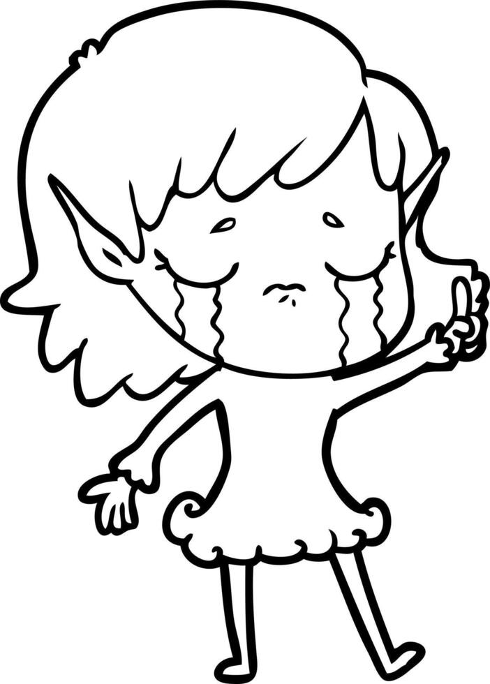 niña elfa llorando de dibujos animados vector