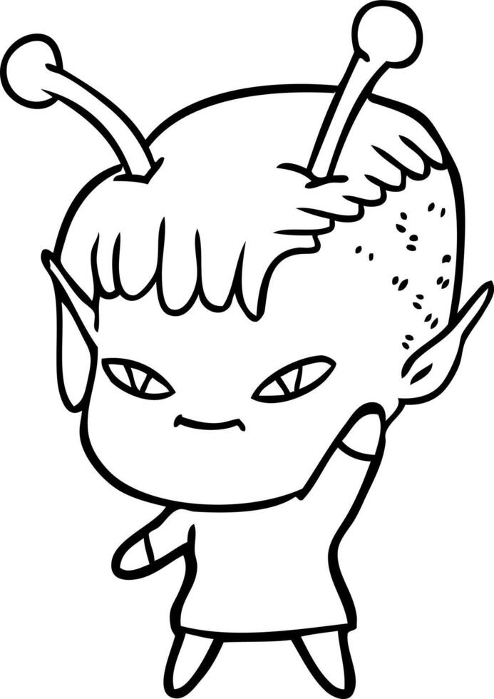 cute cartoon alien girl vector