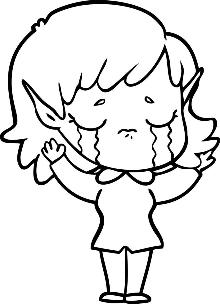 niña elfa llorando de dibujos animados vector