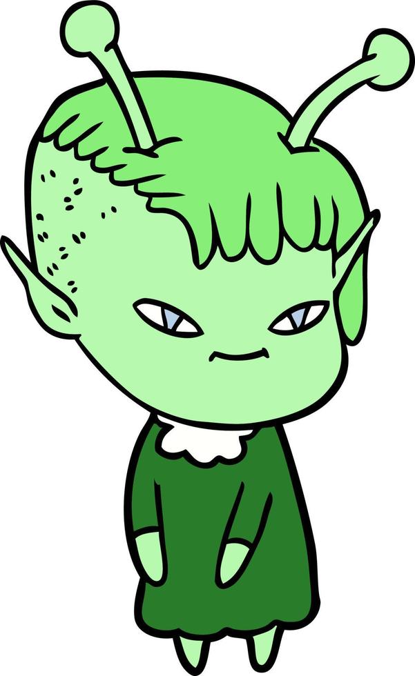 cute cartoon alien girl vector