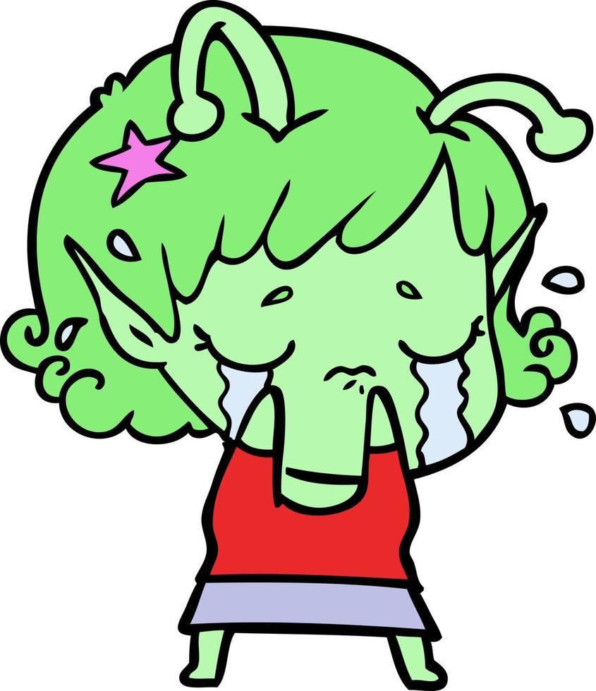 cartoon crying alien girl vector