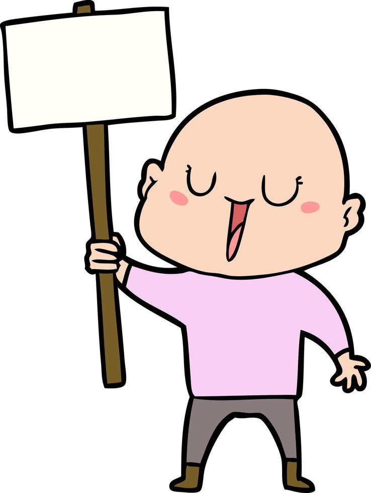 happy cartoon bald man with sign vector