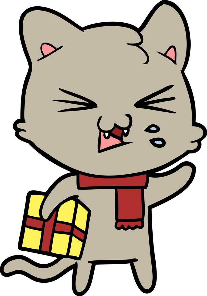 cartoon cat hissing vector