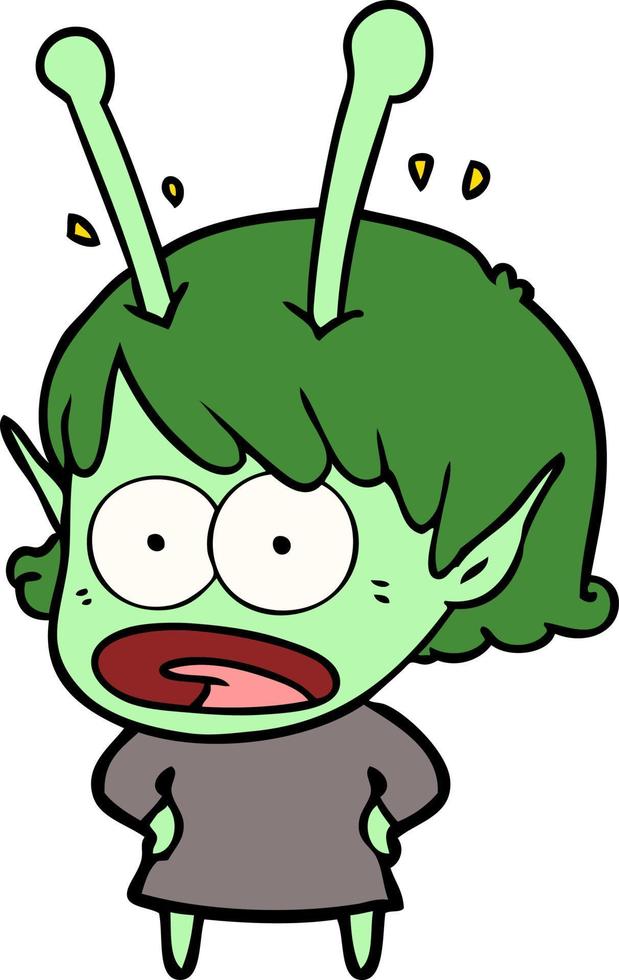 cartoon shocked alien girl vector