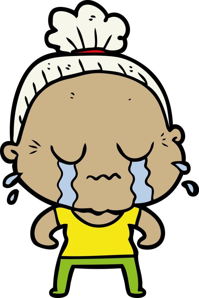 cartoon crying old lady vector