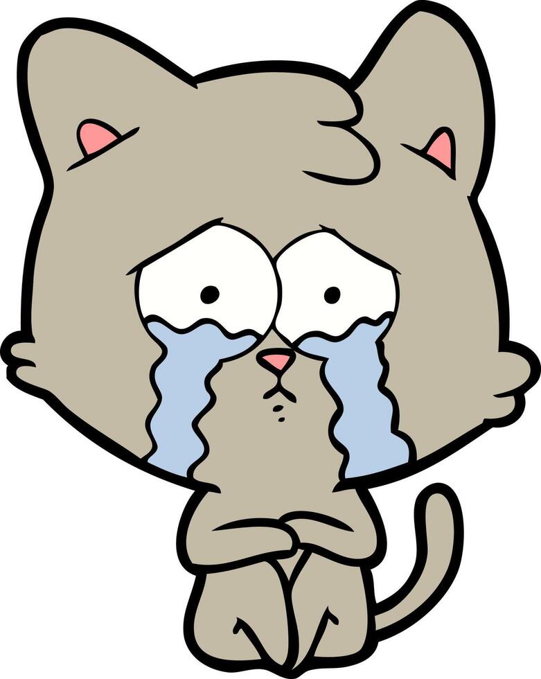 crying cat cartoon vector