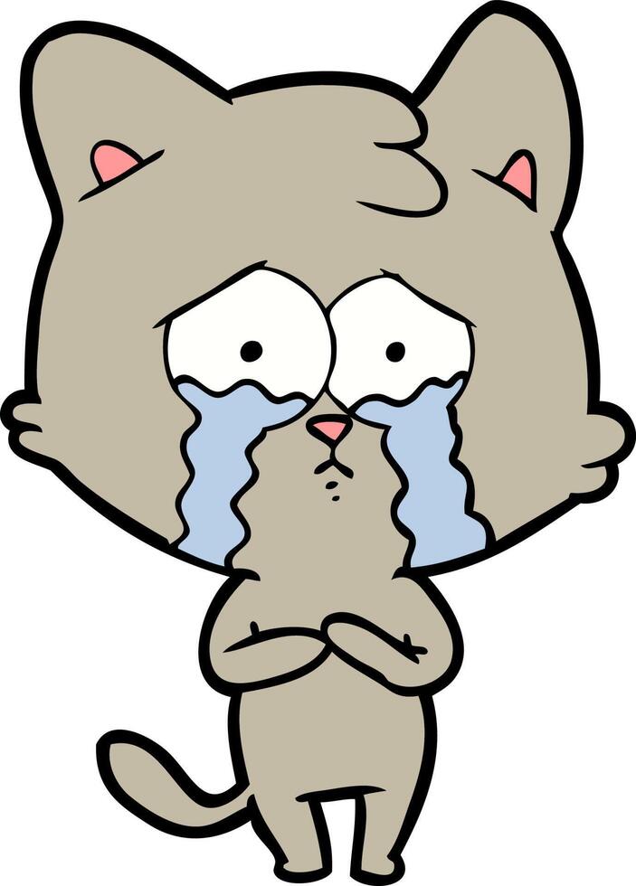 cartoon crying cat vector