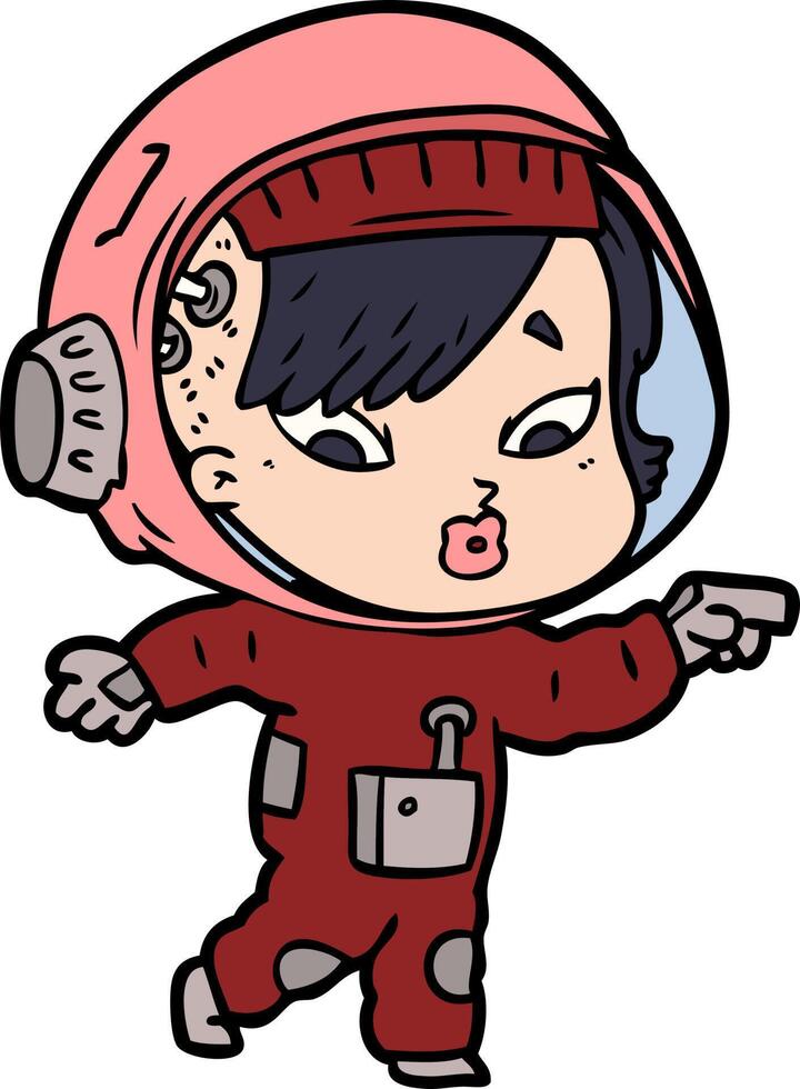 caricatura, astronauta, mujer vector