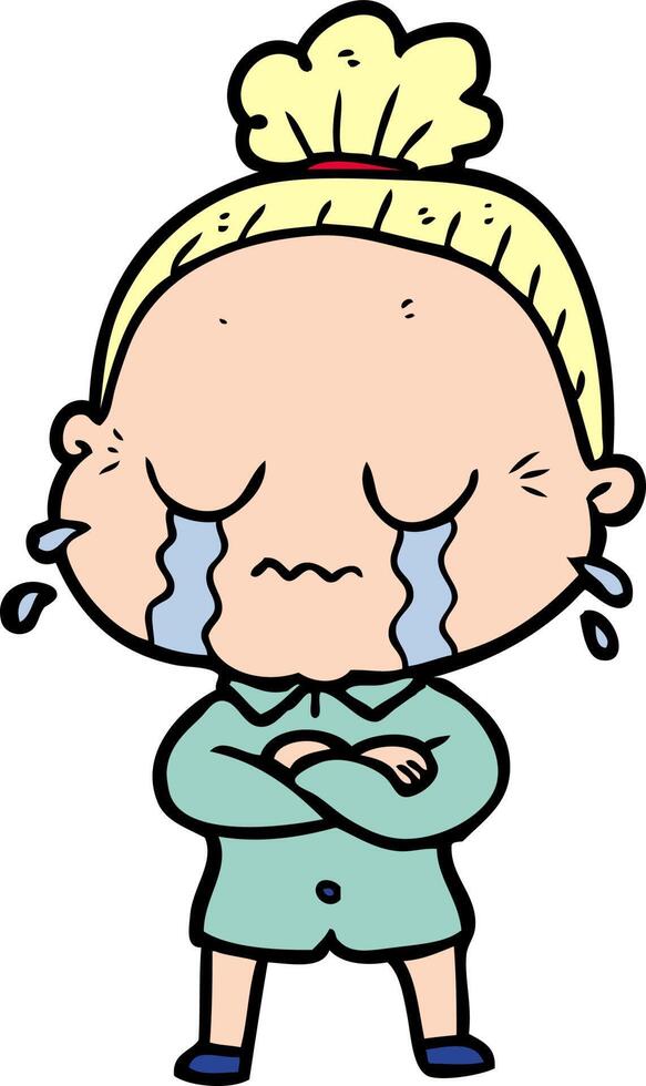 cartoon crying old lady vector