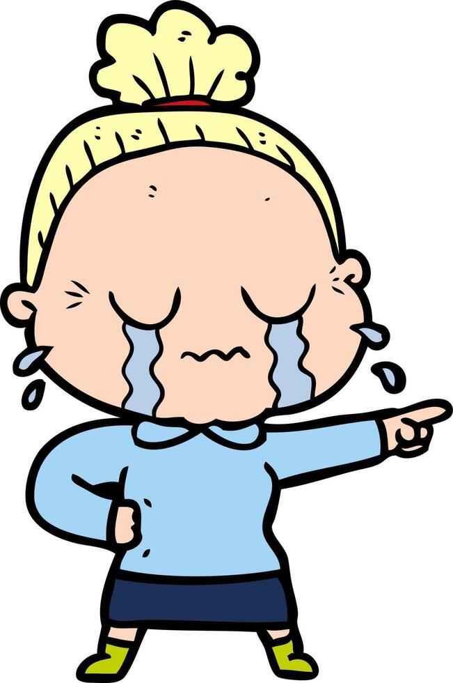 cartoon crying old lady vector